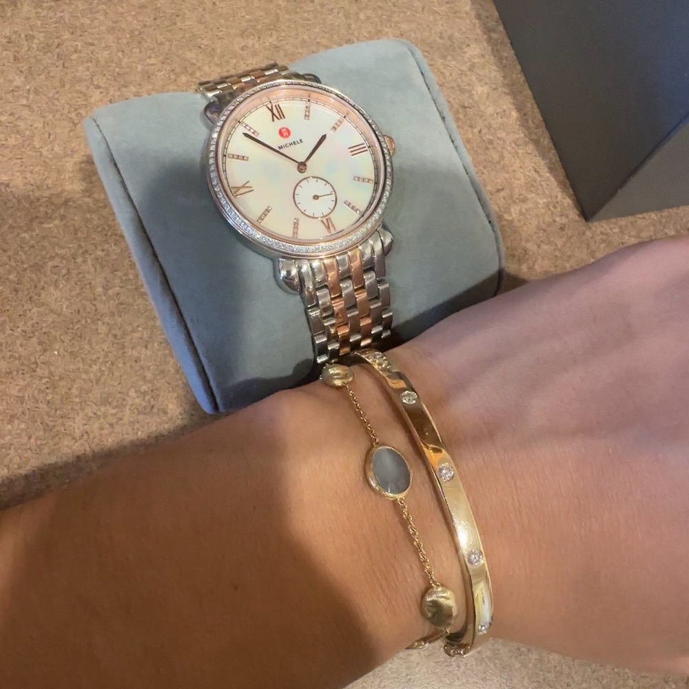 Michele | Two-tone Gracile Mother of Pearl Diamond Watch - Picture 10 of 10